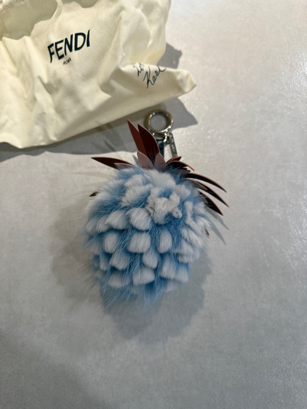 Fendi Pineapple Bag Charm, fox/rabbit fur, Blue